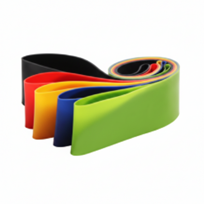 Set of colorful resistance bands on a white background